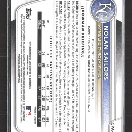 2025 Bowman Chrome Nolan Sailors #CPA-NSA Blue Refractor 071/150 1st Bowman Auto