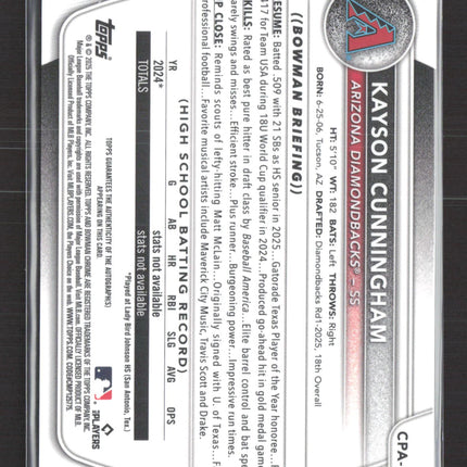 2025 Bowman Chrome Kayson Cunningham #CPA-KC 1st Bowman Auto