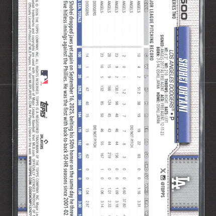 2001 Topps Series Two Shohei Ohtani #500 Pink Foil