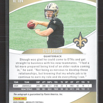 2025 Panini Absolute Football Tyler Shough #194 RC 26/50 Auto