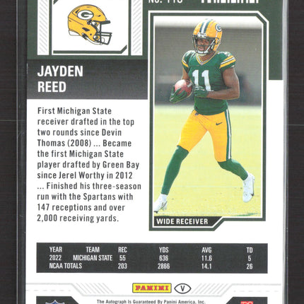 2023 Panini Contenders Football Jayden Reed #118 Green Auto