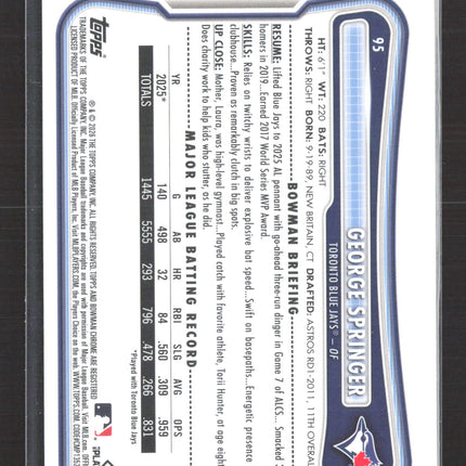 2026 Bowman George Springer #95 Blue 049/150