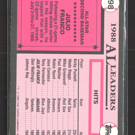 1989 Topps Tiffany Julio Franco #398