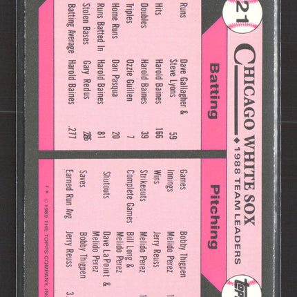1989 Topps Tiffany White Sox Leaders #21