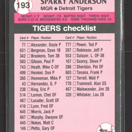 1989 Topps Tiffany Sparky Anderson #193