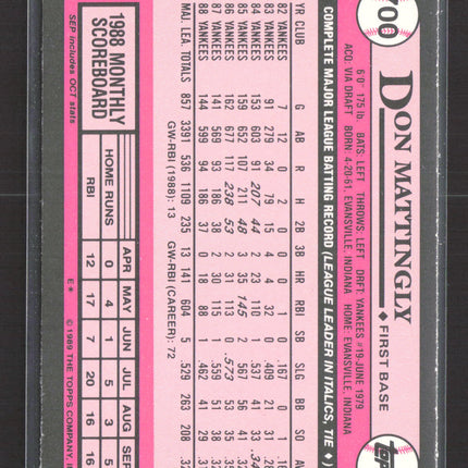 1989 Topps Tiffany Don Mattingly #700