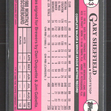 1989 Topps Tiffany Gary Sheffield #343
