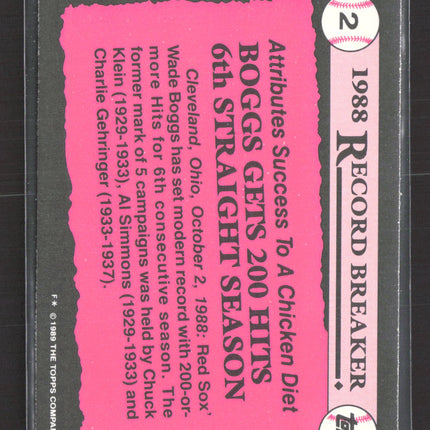 1989 Topps Tiffany Wade Boggs #2
