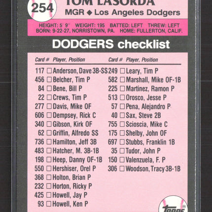 1989 Topps Tiffany Tom Lasorda #254