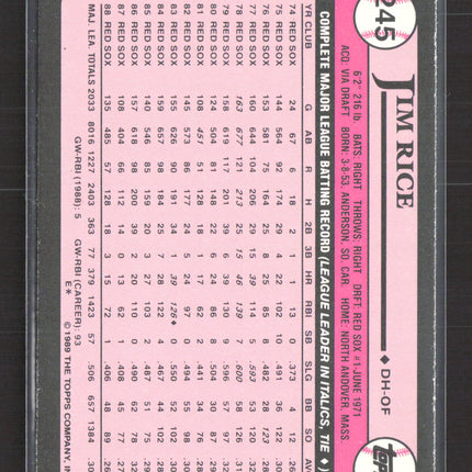1989 Topps Tiffany Jim Rice #245