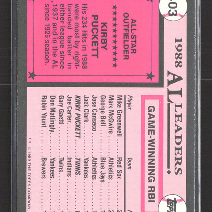 1989 Topps Tiffany Kirby Puckett #403