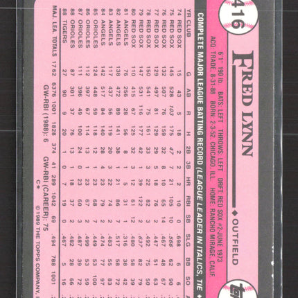 1989 Topps Tiffany Fred Lynn #416