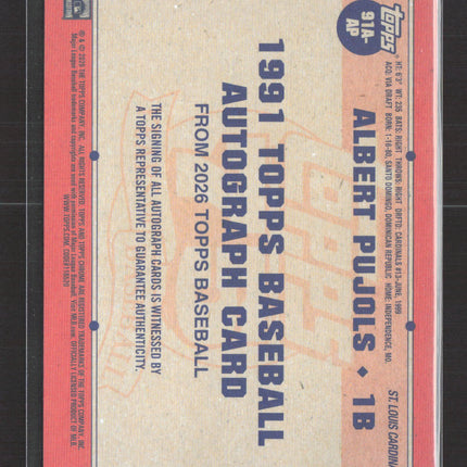 2026 Topps Baseball Albert Pujols #91A-AP Auto