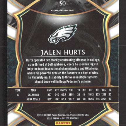 2021 Panini Select Football Jalen Hurts #50 RC