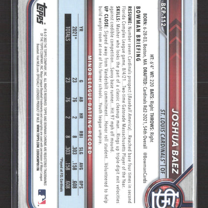 2022 Bowman Chrome Joshua Baez #BCP-112 1st Bowman