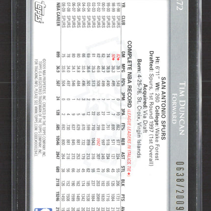 2009 Topps Gold Tim Duncan #272 0638/2009
