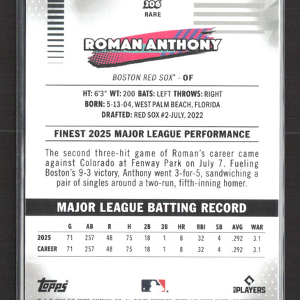 2026 Topps Finest Roman Anthony #206 Pink Refractor RC 143/250