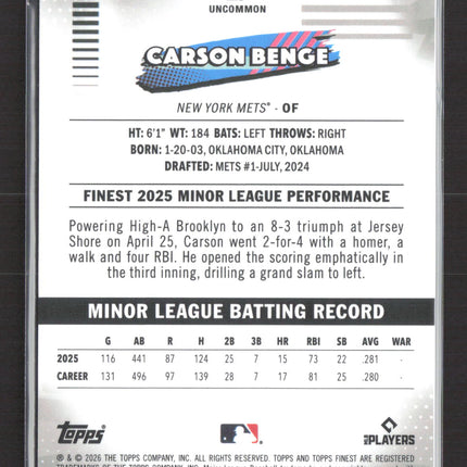 2026 Topps Finest Carson Benge #116 RC 15/30