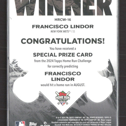 2024 Topps Home Run Challenge Francisco Lindor #HRCW-16 August 336/773