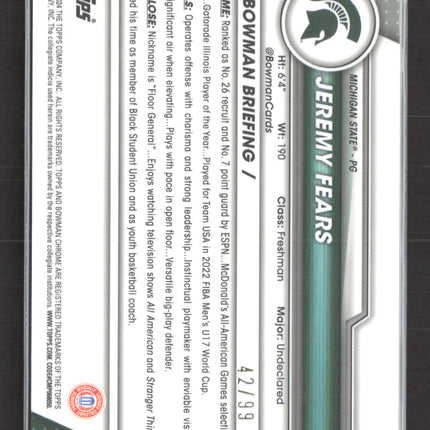 2024 Bowman Chrome University Jeremy Fears #56 Green 42/99