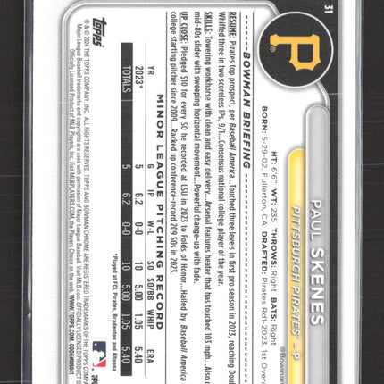 2024 Bowman Chrome Paul Skenes #31 RC