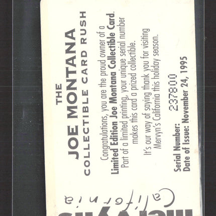 1995 Mervyn's California Joe Montana Collectible Card Rush