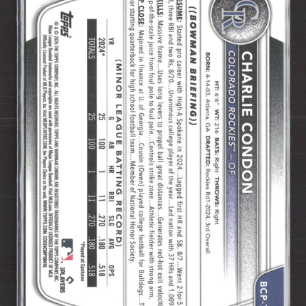 2025 Bowman Chrome Charlie Condon #BCP-75 Black Geometric Refractor 01/10