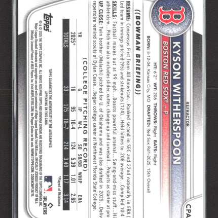 2025 Bowman Chrome Kyson Witherspoon #CPA-KW Refractor 030/499 Auto