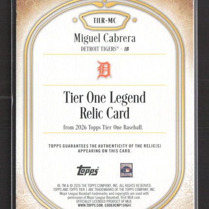 2026 Topps Tier One Miguel Cabrera #TILR-MC 183/199 Game-Used Memorabilia