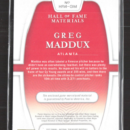 2022 Panini National Treasures Greg Maddux #HFM-GM 01/25 Memorabilia
