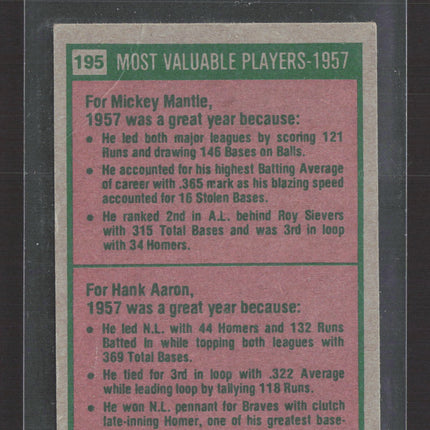 1975 Topps Hank Aaron Mickey Mantle #195