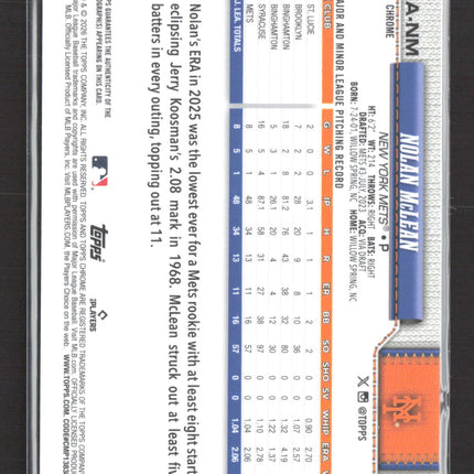 2026 Topps Chrome Nolan McLean #RA-NM Gold Geometric 11/50 RC Auto