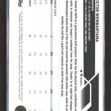 2024 Topps Chrome Basketball Victor Wembanyama #1 RC