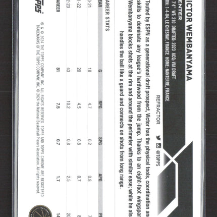 2024 Topps Chrome Victor Wembanyama #1 Refractor RC