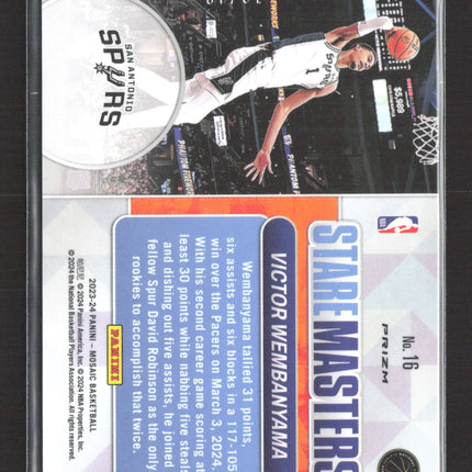 2023 Panini Mosaic Stare Masters Victor Wembanyama #16 Orange RC /49