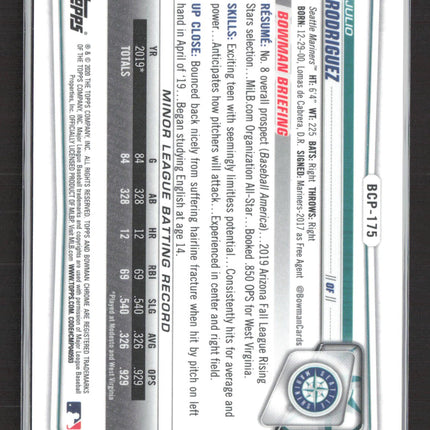 2020 Bowman Chrome Julio Rodriguez #BCP-175 Gold Mojo Refractor 15/50