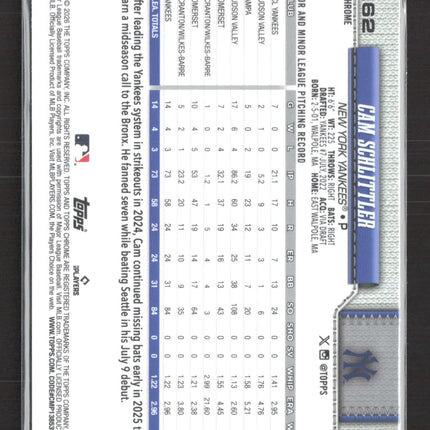 2026 Topps Chrome Cam Schlittler #262 RC