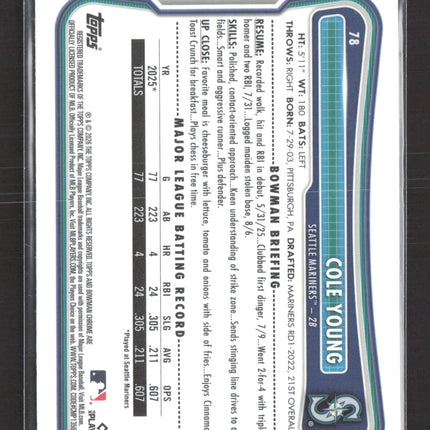 2026 Bowman Chrome Cole Young #78 Mega Box Mojo Refractor RC