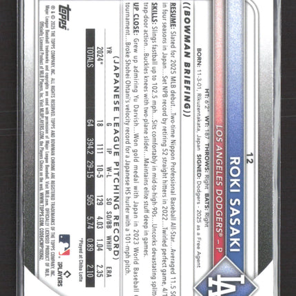 2025 Bowman Chrome Roki Sasaki #12 Mojo Refractor RC