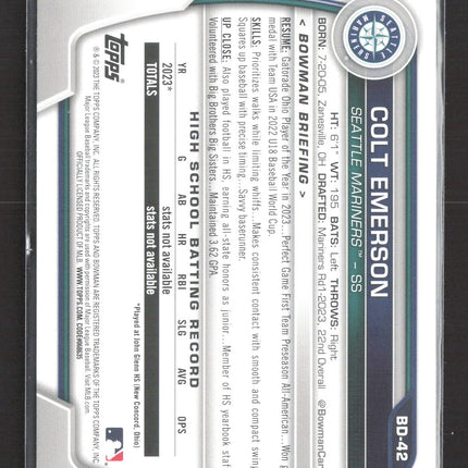 2023 Bowman Draft Colt Emerson #BD-42 1st Bowman