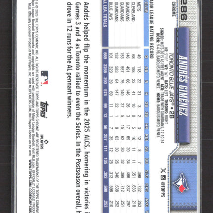 2026 Topps Chrome Andrés Giménez #286 Blue Checkerboard 5/150