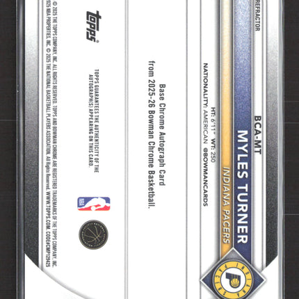 2025 Topps Bowman Chrome Myles Turner #BCA-MT Refractor 167/499 Auto