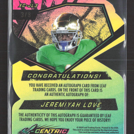 2024 Leaf X-Centric Jeremiyah Love #XC-JL3 3/8 Auto