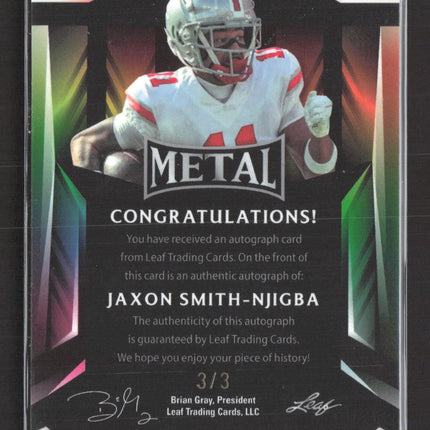 2023 Leaf Metal Jaxon Smith-Njigba #BA-JSN RC 3/3 Auto