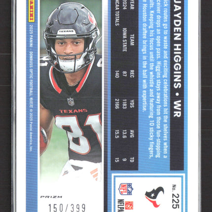 2025 Panini Donruss Optic Jayden Higgins #225 Light Blue 150/399