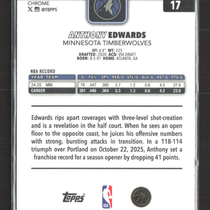2026 Topps Chrome Anthony Edwards #17 Wave Refractor