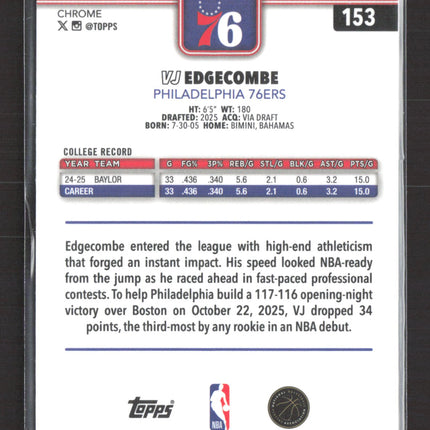 2026 Topps Chrome VJ Edgecombe #153 RC
