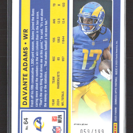 2025 Donruss Optic Davante Adams #64 Lime Green 059/199