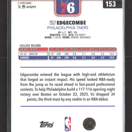 2026 Topps Chrome VJ Edgecombe #153 Wave RC