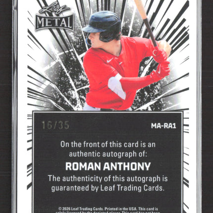 2026 Leaf Metal Roman Anthony #MA-RA1 Pink Shimmer 16/35 Auto